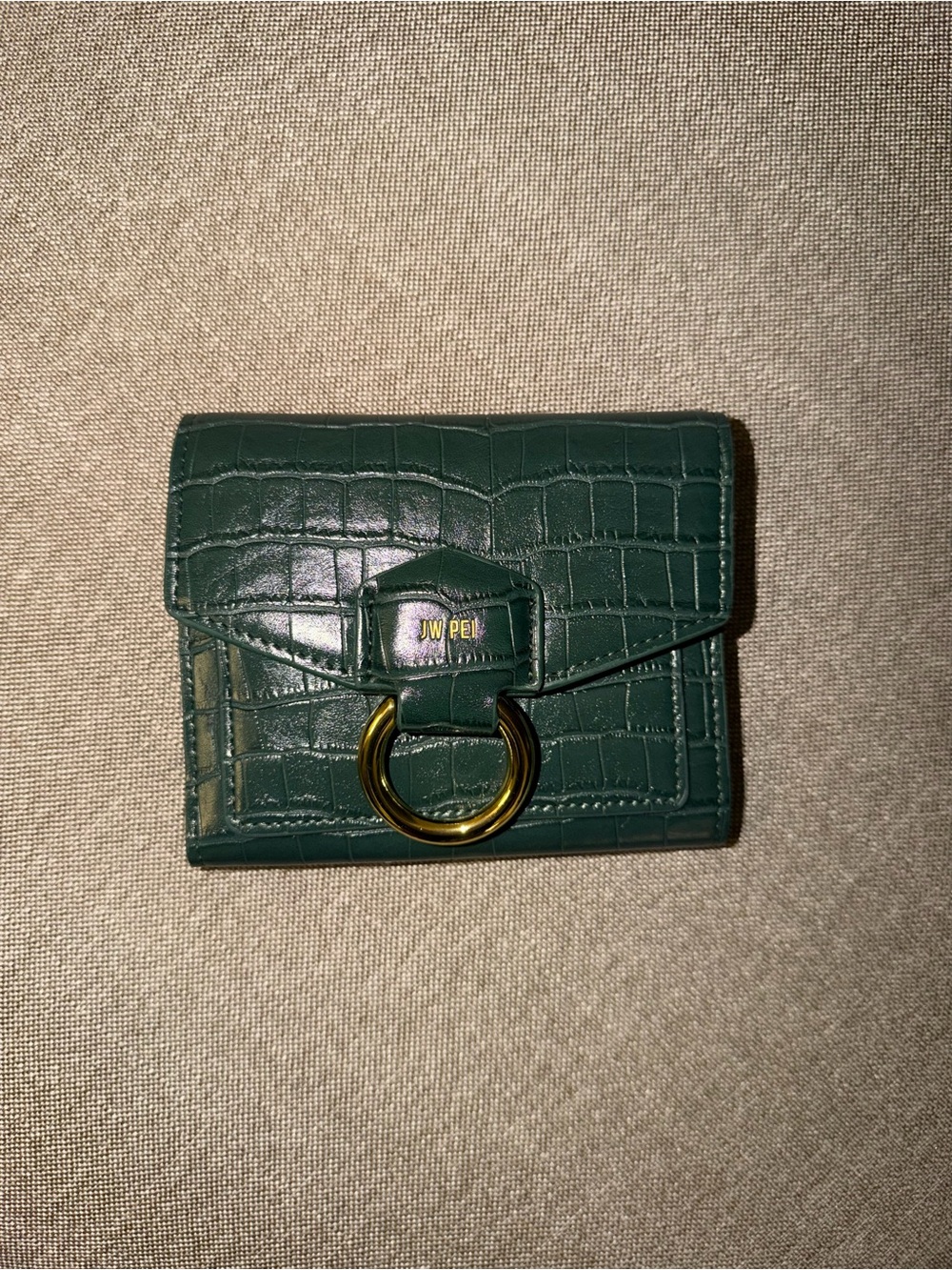 JW PEI Forest Green Croc-Embossed Wallet with Gold Ring